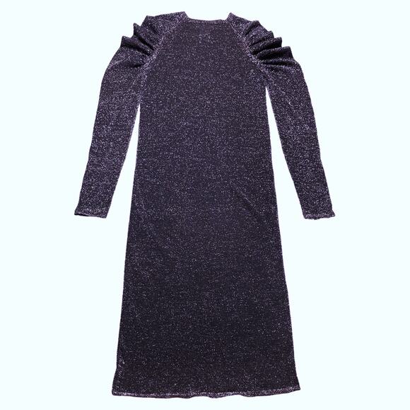 Circus Hotel Metallic Lurex Knit Purple Puff Sleeve Midi Dress 38 IT 2 US - Picture 2 of 3